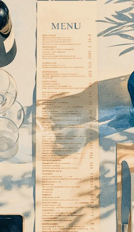 A photo of a printed menu on a table